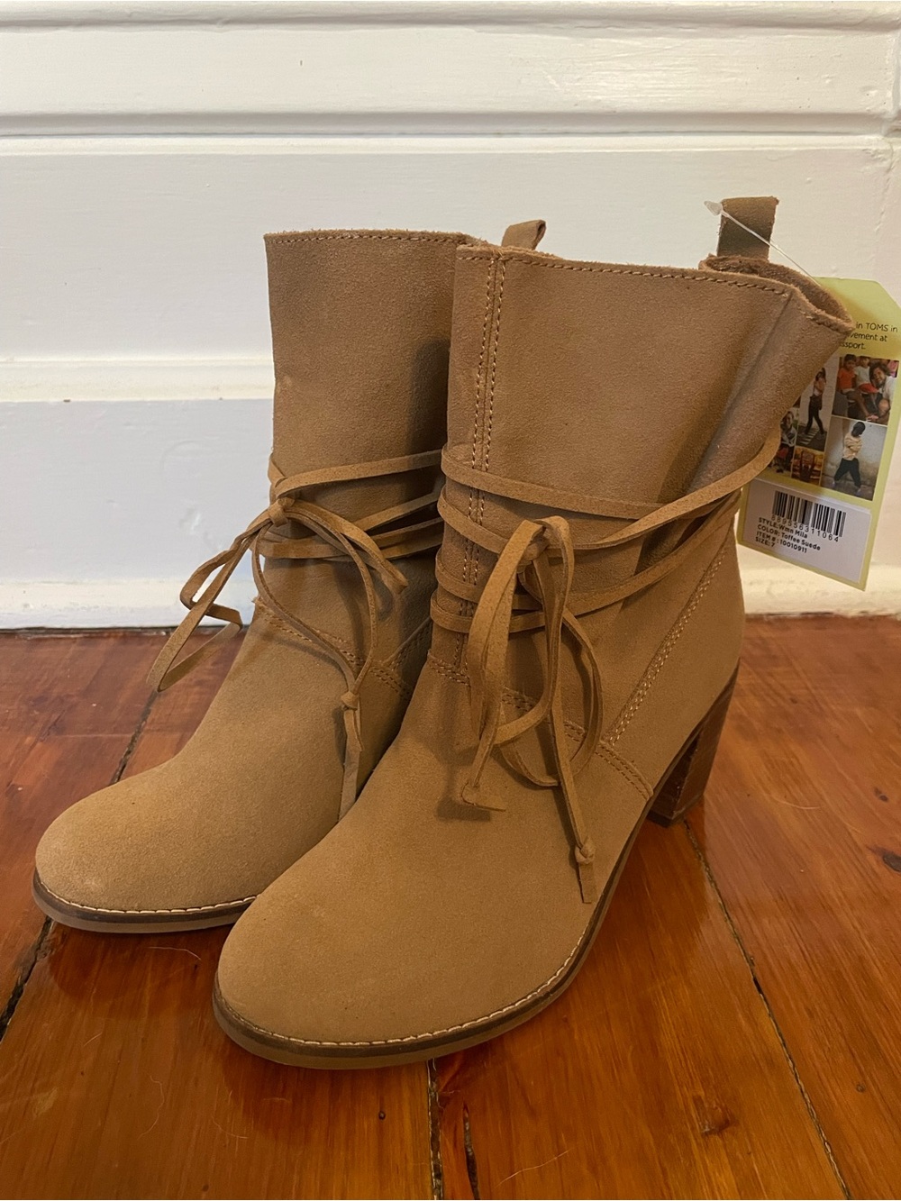 Toms Women's Tan Suede Wrap-Lace Ankle Boots